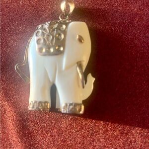 Vintage White Elephant Pendant Charm with Golden Accents